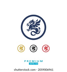 Flying dragon. Mythical animal. Design for printing on paper or textiles.Vector illustration isolated on a gray background.