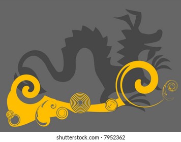 Flying dragon on yellow wave