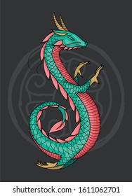 flying dragon pink turquoise vector