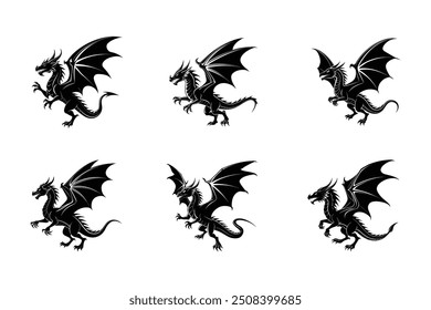 : Flying dragon silhouette design for print-ready graphics on micro stock platforms.