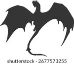 Flying Dragon Silhouette. Flat Vector Illustration.