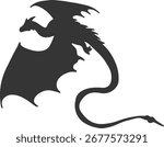 Flying Dragon Silhouette. Flat Vector Illustration.