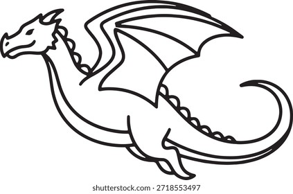Ícone da silhueta do dragão voador Vetor Besta mítica fantasia Criatura alada Serpente lendária Monstro Vista lateral Dobradas Asas Símbolo Símbolo Símbolo Ilustração épica