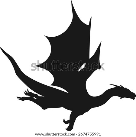 Flying Dragon Silhouette Isolated on White Background.