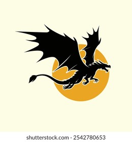 Flying Dragon Silhouette in the Moon