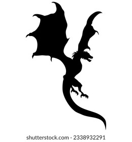 Flying dragon silhouette on white background, vector. Year of the dragon.