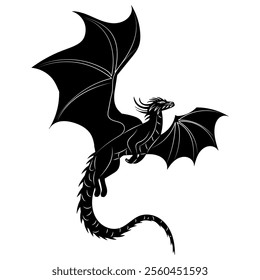 flying dragon silhouette on white background, vector