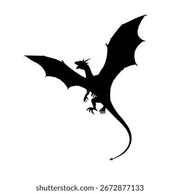 Flying dragon silhouette - vector illustration
