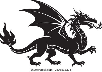 Flying dragon silhouette vector on white background