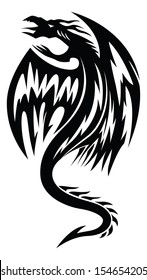 Flying dragon tattoo design, vintage engraved illustration.