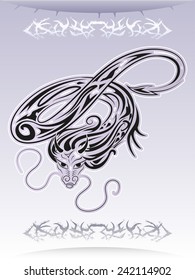 Flying dragon. Tattoo. Vector.