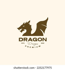 flying dragon wings flap myth creature legend fairytale vintage logo design vector icon illustration template