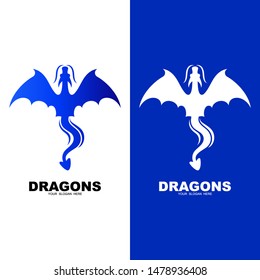 flying dragon, zodiac symbol, company logo, vector dragon emblem, flat style, blue icon