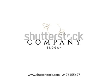 flying dragonfly logo with forming a circle frame in luxury colors in line art design style