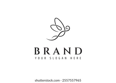 flying dragonfly logo in simple linear design style