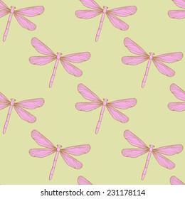 Flying Dragonfly Seamless Pattern. Fabric Pattern