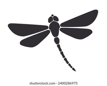 Flying Dragonfly silhouette. Simple template with insects. Vector Illustration. Design element isolated white background