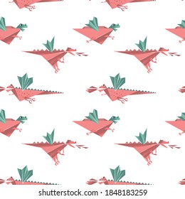 Flying dragons - vector illustration. Seamless pattern with dragons on a white background.