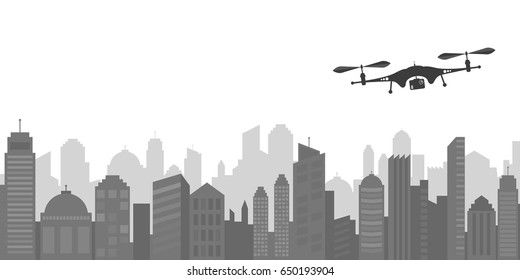 Flying Drone and Cityscape Vector Illustration
