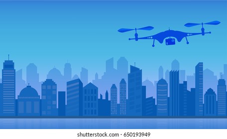 Flying Drone and Cityscape Vector Illustration