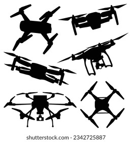 Ilustración vectorial de las siluetas de drones volantes o de drones de entrega