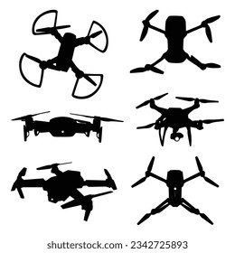 Flying Drone or Delivery Drone Silhouettes Vector Illustration
