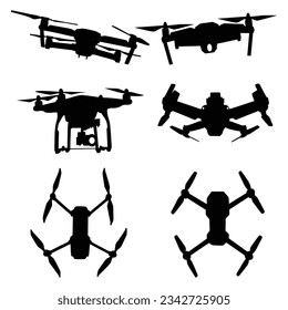 Ilustración vectorial de las siluetas de drones volantes o de drones de entrega