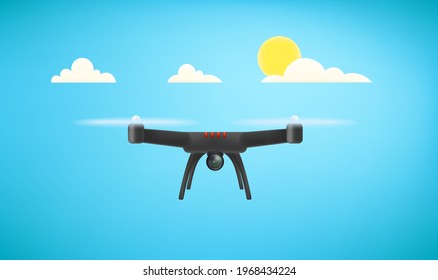 Drone volador con cámara digital en el cielo