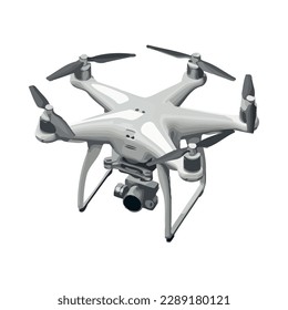 Flying drone hovering filming icon isolated