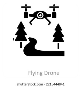 flying drone and drone icon concept