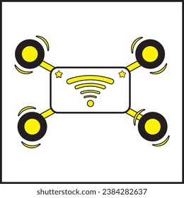 diseño vectorial de la ilustración de drones voladores en color amarillo. apto para logotipos, íconos, carteles, diseños de camisetas, pegatinas, anuncios, empresas, conceptos, sitios web.