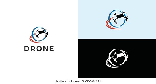 Flying drone logo design logo template illustration.