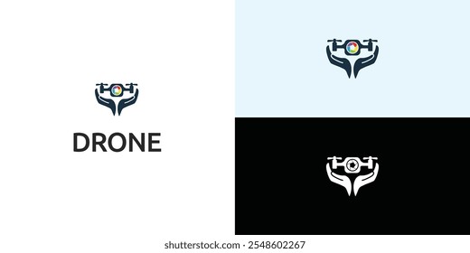 Flying drone logo design logo template illustration.