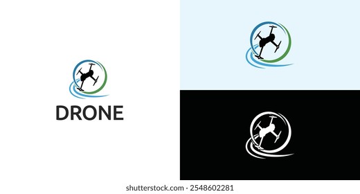 Flying drone logo design logo template illustration.
