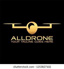 Flying Drone Logo design vector template Negative space style. Quadrocopter Logotype delivery concept icon
