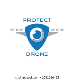 Flying Drone Modern Logo Design. Vector Template. Concept Icon. Protect Drone. Blue Logo