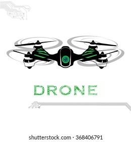 Flying drone, quadrocopter, uav Vector Illustration. Flying drone with camera