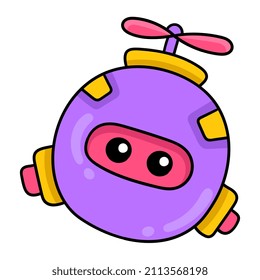 fliegender Drohnenroboter, Vektorgrafik Karton Emoticon. Symbolzeichnung