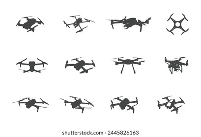 Flying drone silhouette, Drone silhouettes