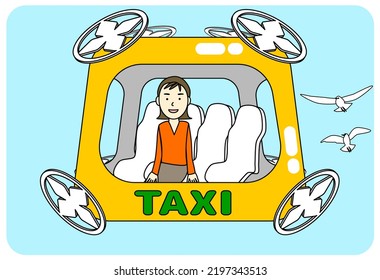 flying drone taxi vector illustration