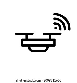 Flying drone with wireless control. Minimalistic line art icon. Pixel perfect, editable stroke icon