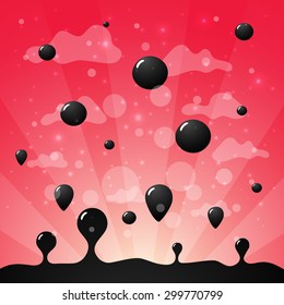 flying drops, red sky 