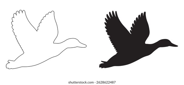 flying duck bird silhouette logo, icon design vector illustration.