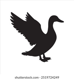 Flying duck black silhouette vector illustration on white background
