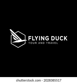 Flying duck black and white design logo