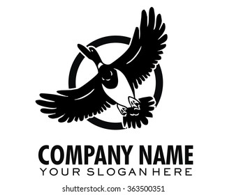flying duck character illustration logo icon vector