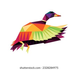 Flying Duck in colorful Polygonal low poly. Duck abstract Vector Illustration. Duck colorful logo Abstract