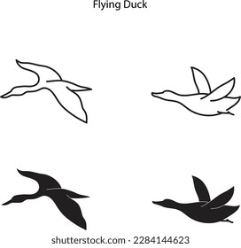 flying duck head illustration for icon, symbol or logo isolated on white background. flying duck logo. flying duck silhouette and outline icon