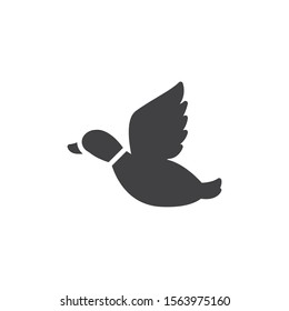 Flying duck, hunting vector icon. filled flat sign for mobile concept and web design. Mallard duck in flight glyph icon. Symbol, logo illustration. Vector graphics