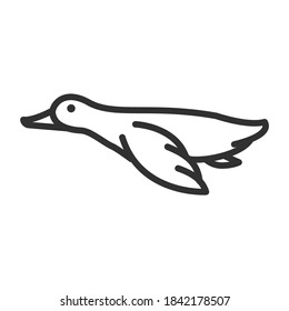 flying duck, linear icon. Editable stroke